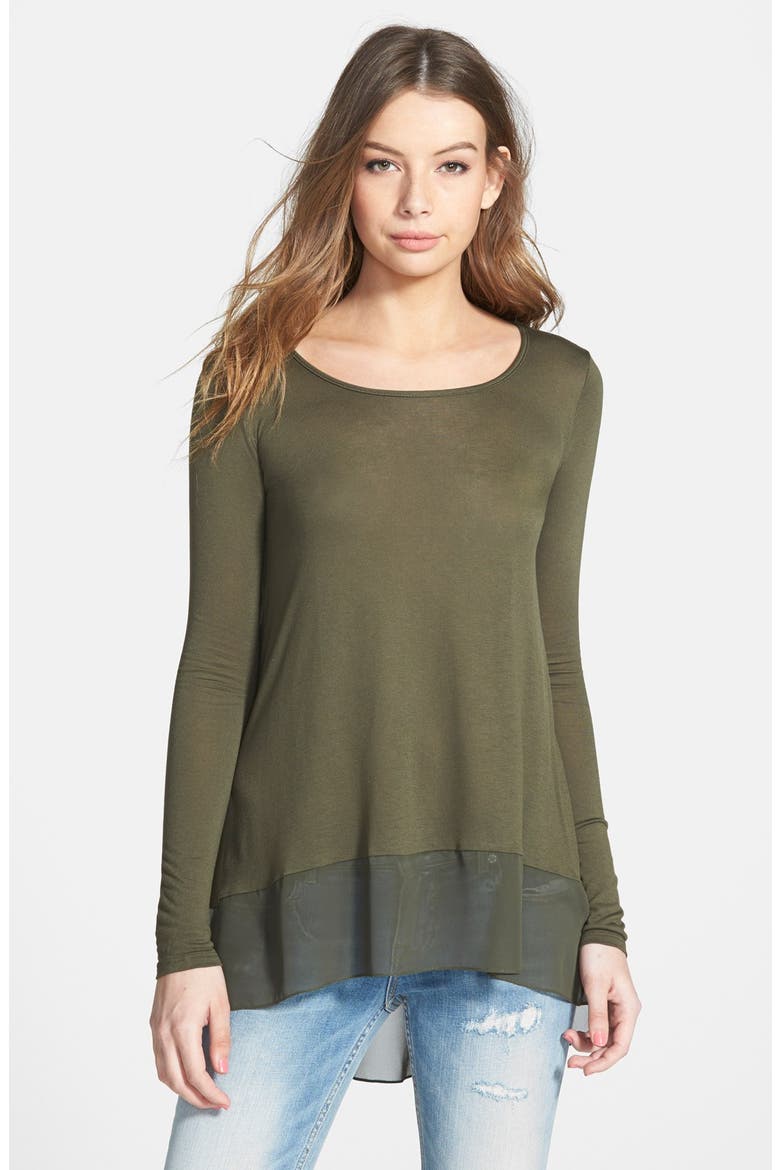 Chiffon Hem Tee, Main, color, OLIVE