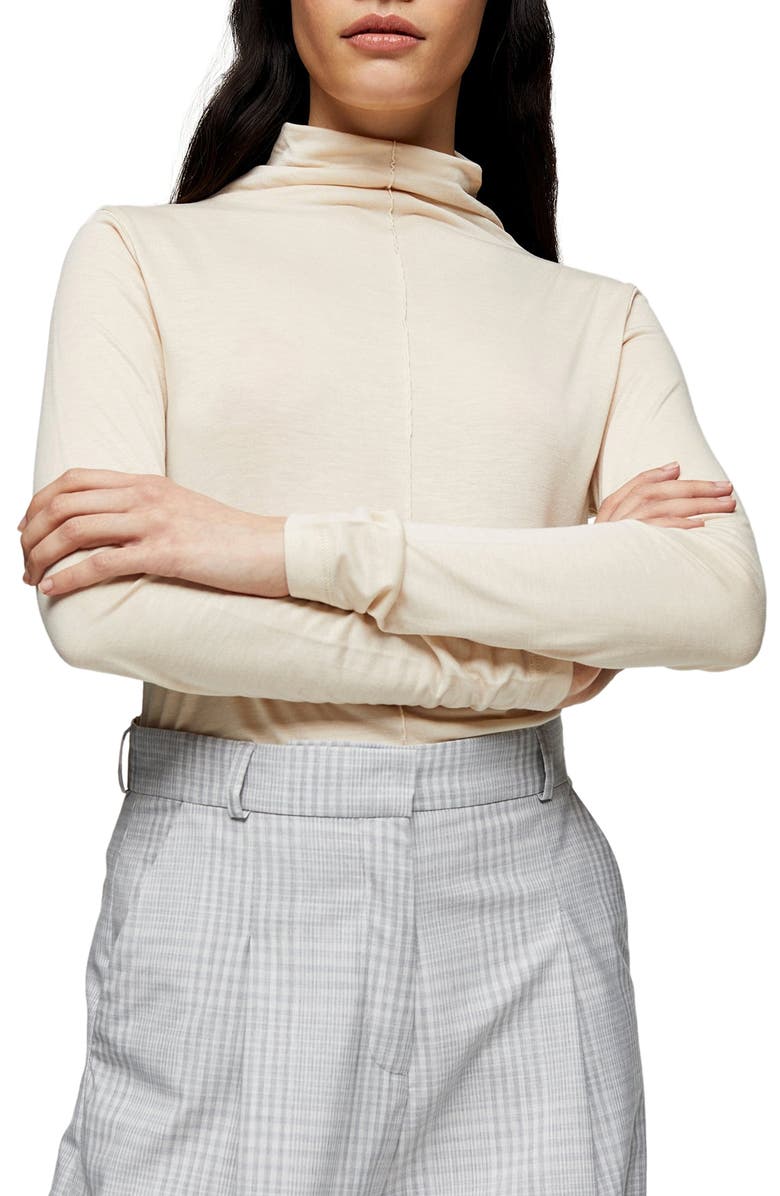 Topshop Boutique Mock Neck Long Sleeve T-Shirt, Main, color, 