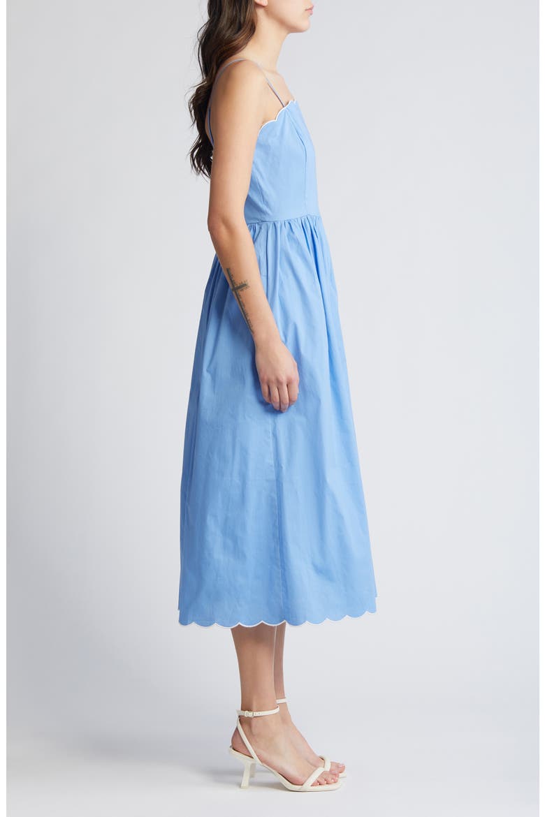 Scallop Stretch Poplin Midi Sundress, Alternate, color, DENIM BLUE