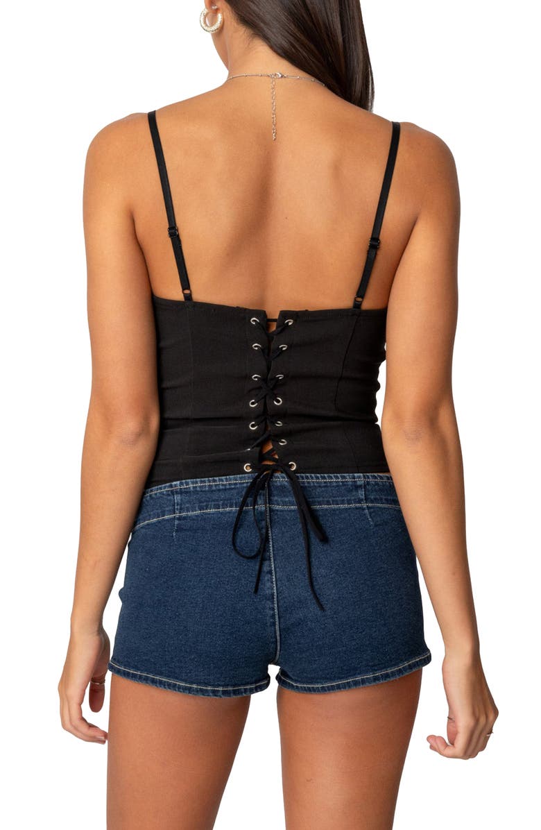 EDIKTED Coryn Lace Trim Crop Corset Top, Alternate, color, Black