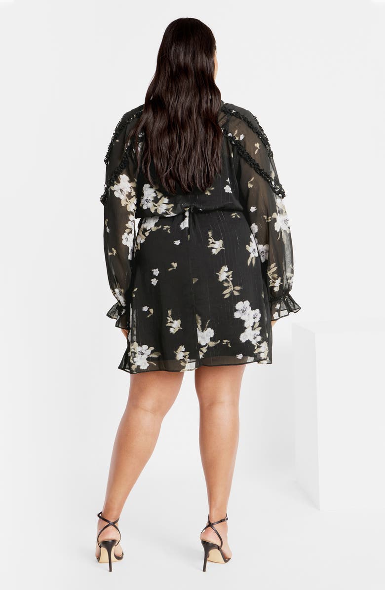 City Chic Nina Print Metallic Long Sleeve Dress, Alternate, color, Floral