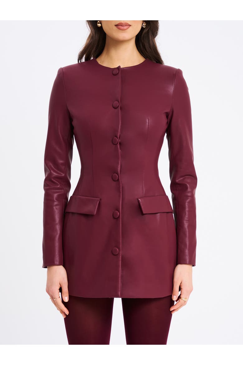 Baila Vegan Leather Blazer Mini Dress, Alternate, color, Burgundy