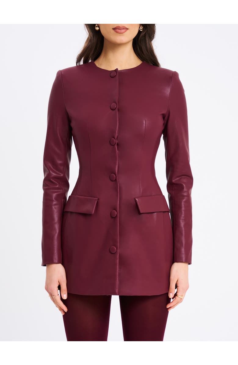 Miss Circle Baila Vegan Leather Blazer Mini Dress, Alternate, color, Burgundy