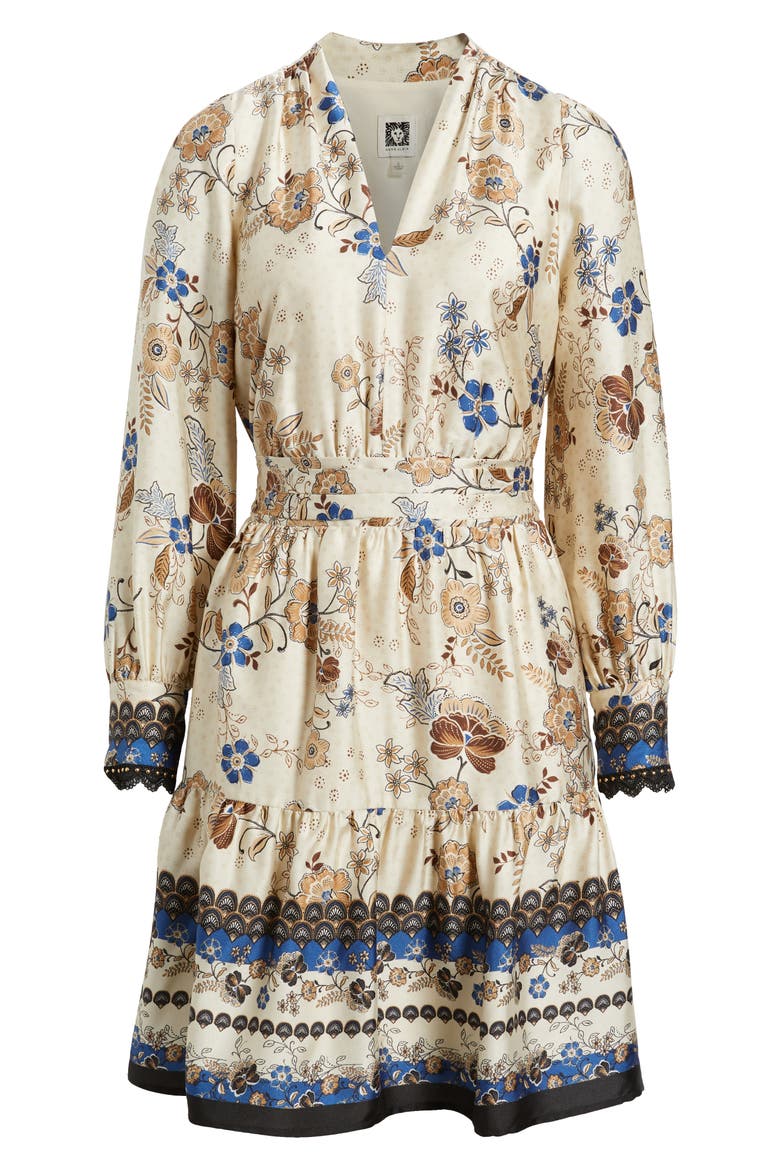 Floral Print Long Sleeve Minidress, Alternate, color, IVORY SHELL MULTI