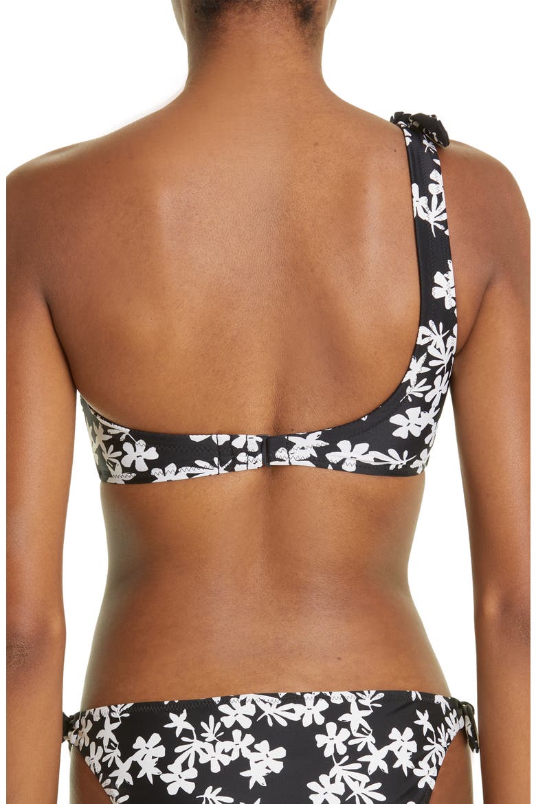Sea Floral One-Shoulder Bikini Top, Alternate, color, BLACK