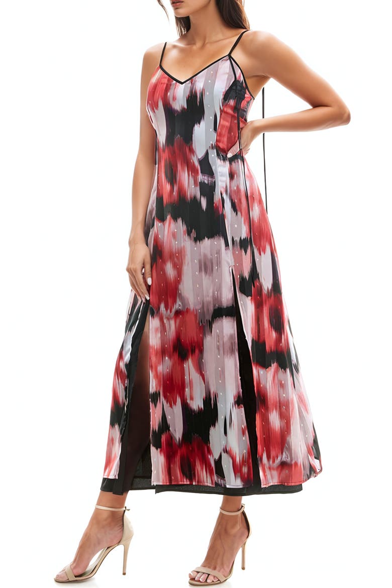 Metallic Clip Dot Chiffon Maxi Dress, Alternate, color, BLACK/ RED