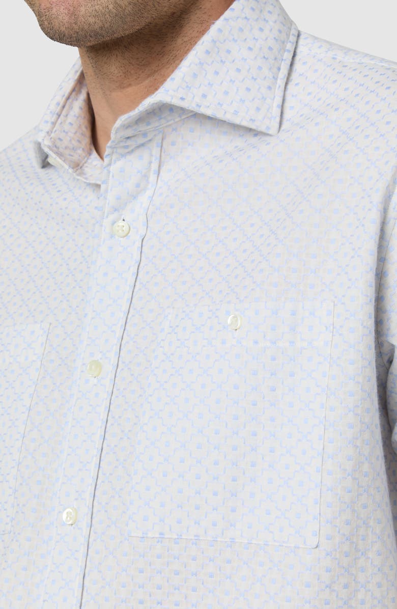 Sid Mashburn Marquez Seersucker Short Sleeve Button-Up Shirt, Alternate, color, Stone/ Blue Embroidered Poplin