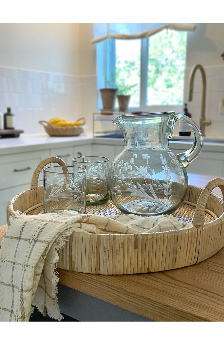 Villa Lua Home Hand-etched Blown Pitcher, Alternate, color, Black - Small