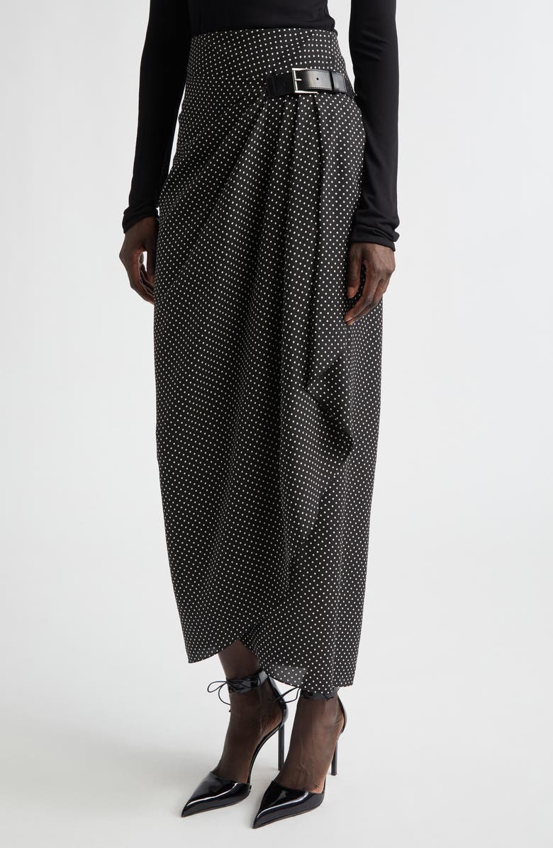 TOM FORD Polka Dot Silk Sable Faux Wrap Skirt, Alternate, color, Black/ Off White