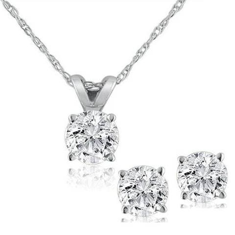 1/2Ct TW Diamond Solitaire Necklace Studs Set 14K Gold Lab Grown
