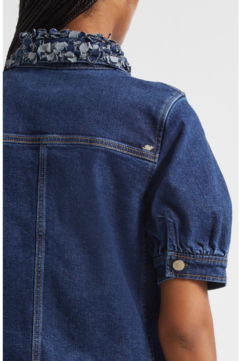 Ethel Petal Collar Short Sleeve Denim Jacket, Alternate, color, OCEANE