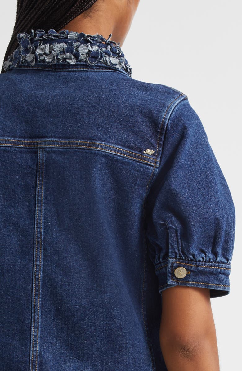 Cinq à Sept Ethel Petal Collar Short Sleeve Denim Jacket, Alternate, color, Oceane