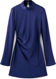 MANGO Pleated Long Sleeve Satin Dress