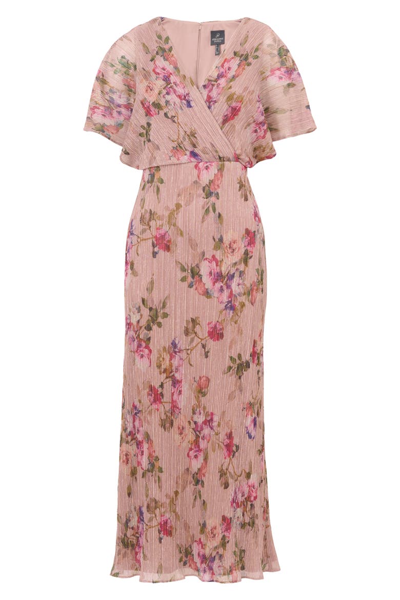 Floral Metallic Crinkle Midi Dress, Alternate, color, ROSE MULTI