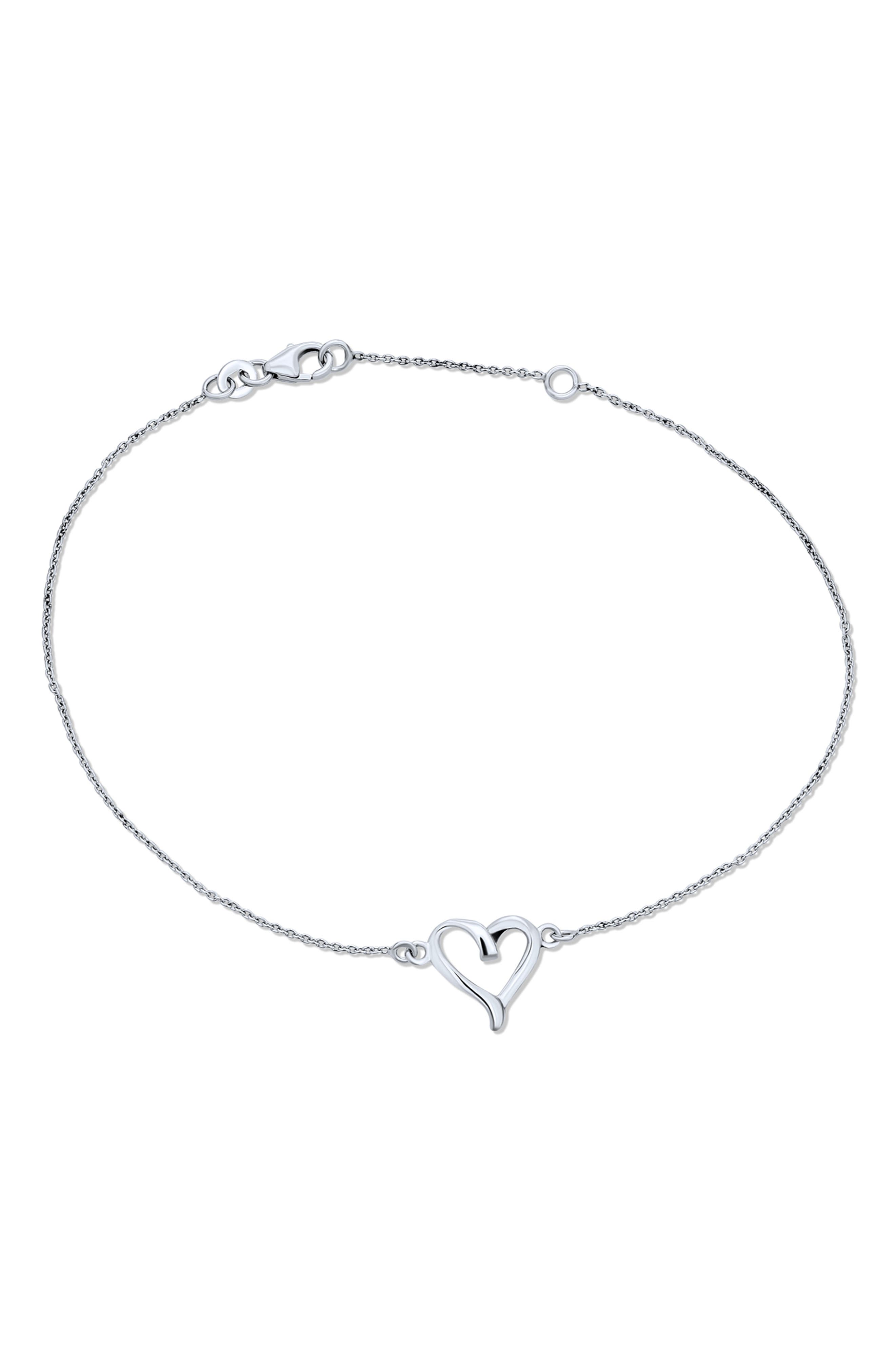 BLING JEWELRY Sterling Silver Open Love Heart Anklet