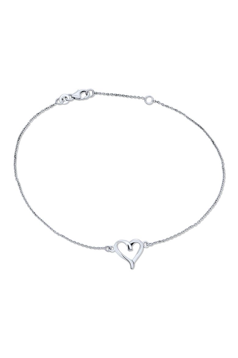 Sterling Silver Open Love Heart Anklet, Main, color, SILVER