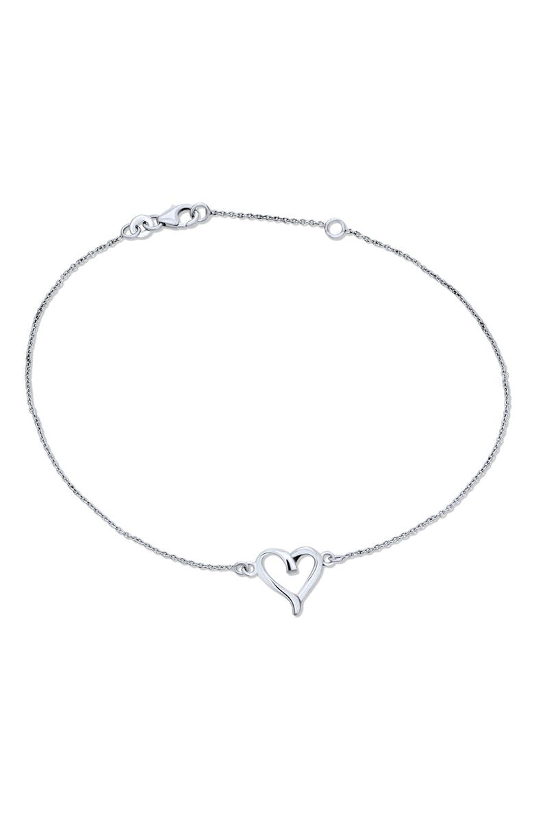 BLING JEWELRY Sterling Silver Open Love Heart Anklet, Main, color, Silver