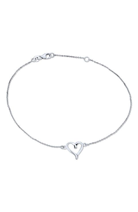 Sterling Silver Open Love Heart Anklet