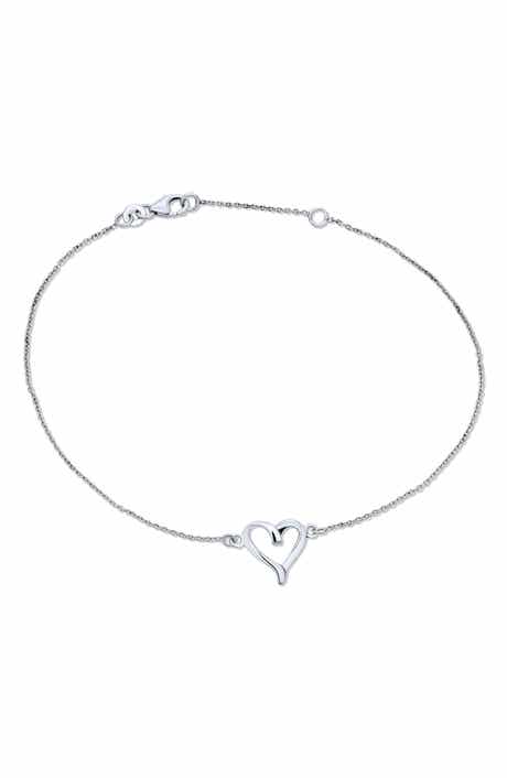BLING JEWELRY Sterling Silver Open Love Heart Anklet