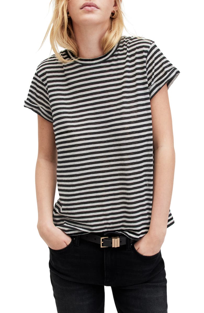 AllSaints Anna Stripe Cotton Blend T-Shirt, Main, color, 