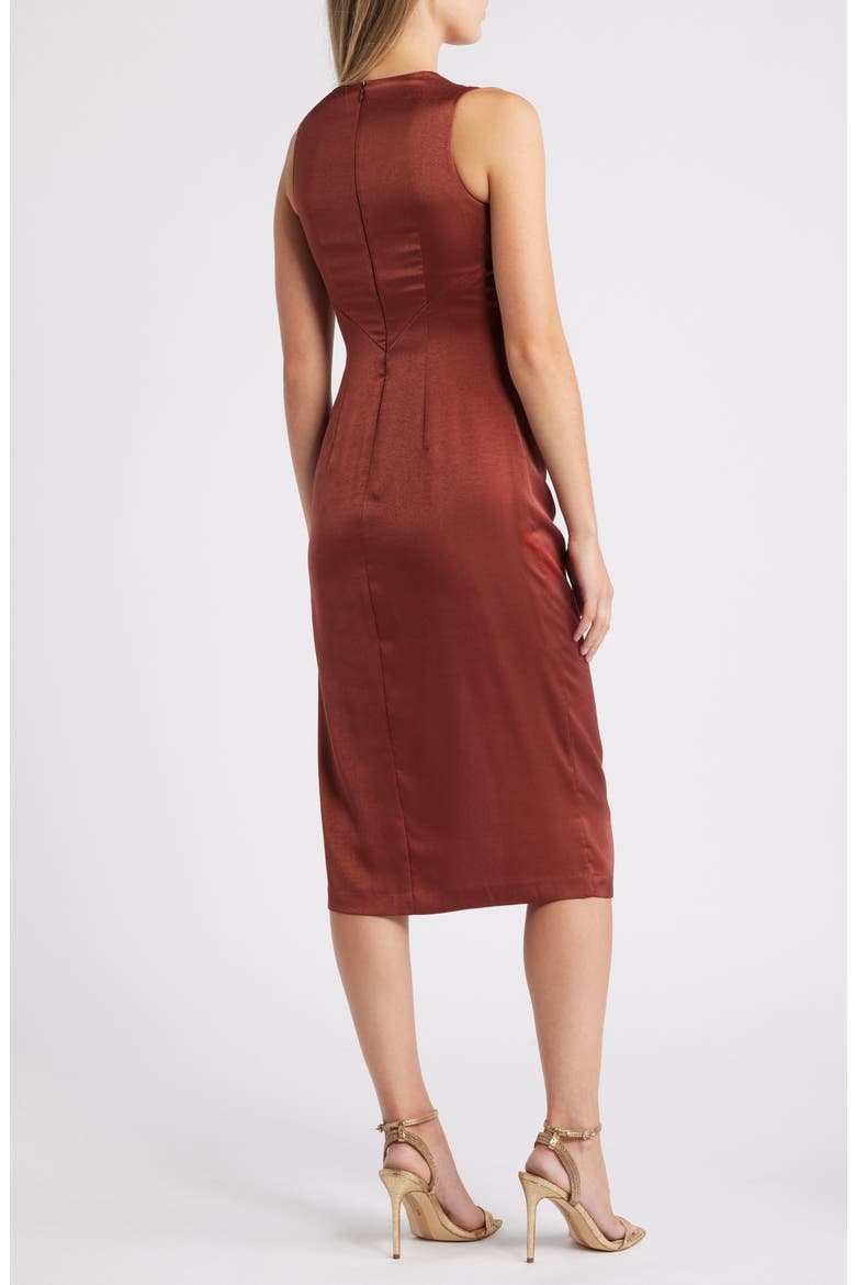 Ruffle Detail Sleeveless Satin Sheath Midi Dress, Alternate, color, BROWN