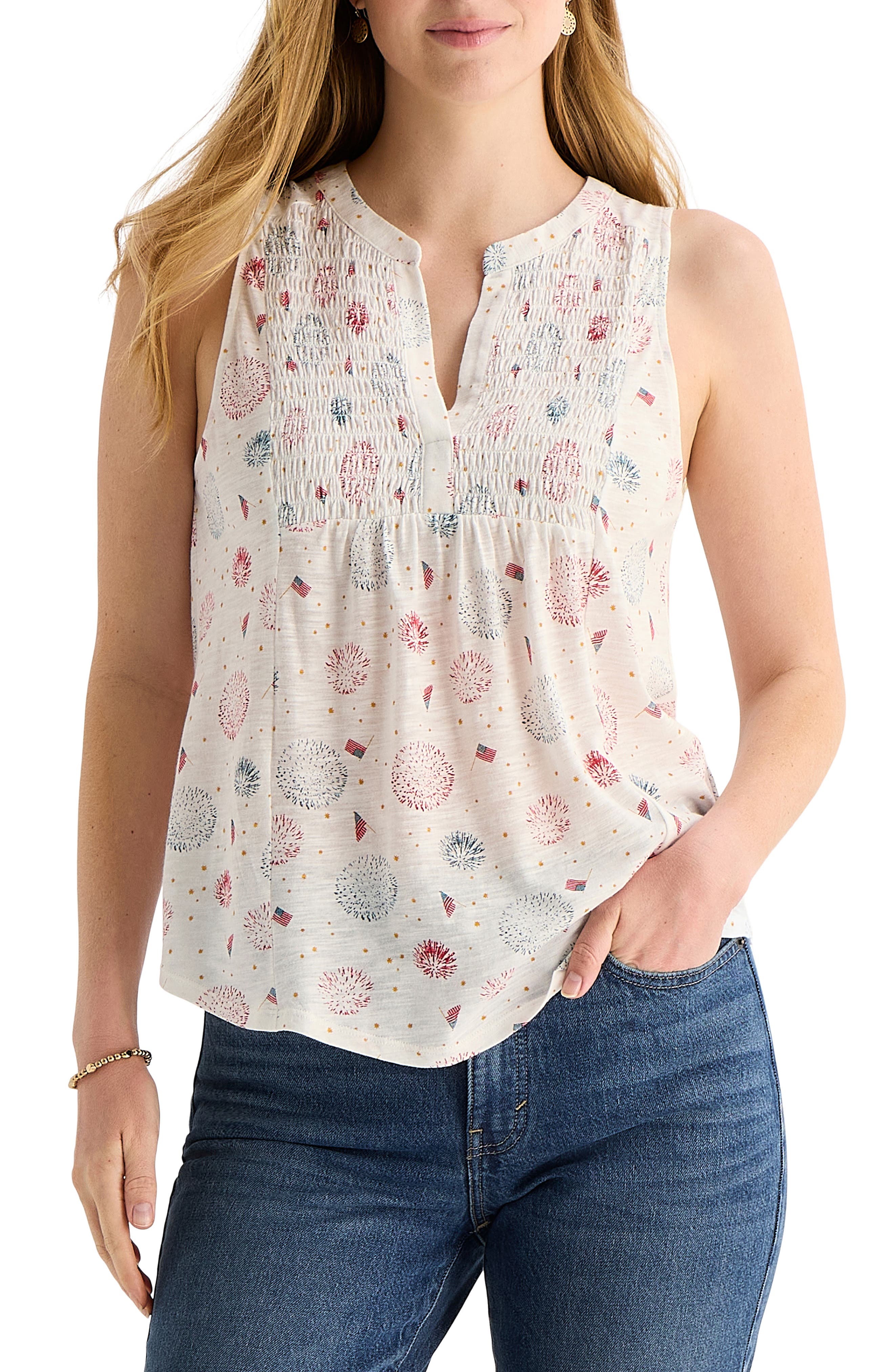 Lucky Brand Fireworks Smocked Tank