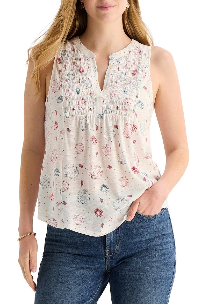 Fireworks Smocked Tank, Main, color, CREAM MULTI