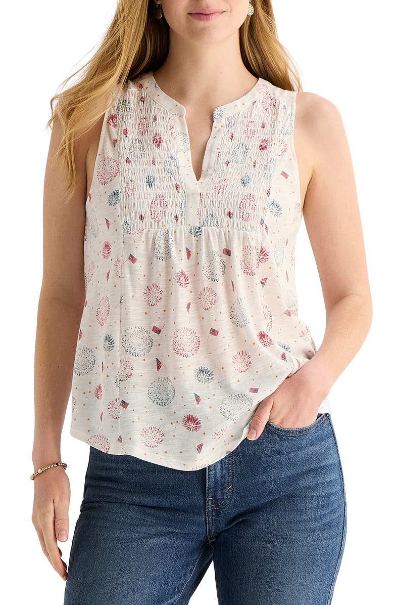 Lucky Brand Fireworks Smocked Tank, Main, color, Cream Multi