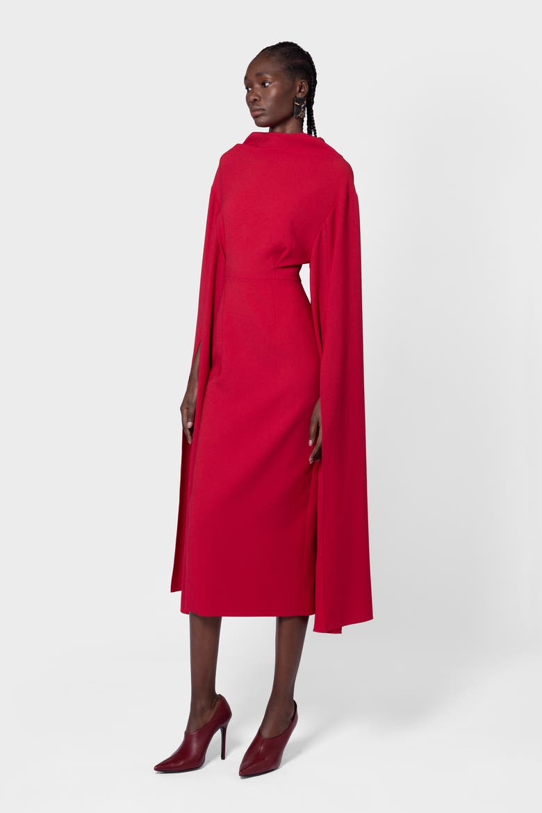 Nour Crepe Caped Midi Dress, Alternate, color, Amaranthus