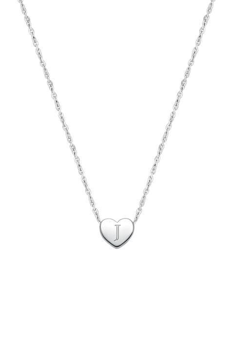 Sterling Silver Mini Sliding Heart & Engraved Initial 12-14" Necklace