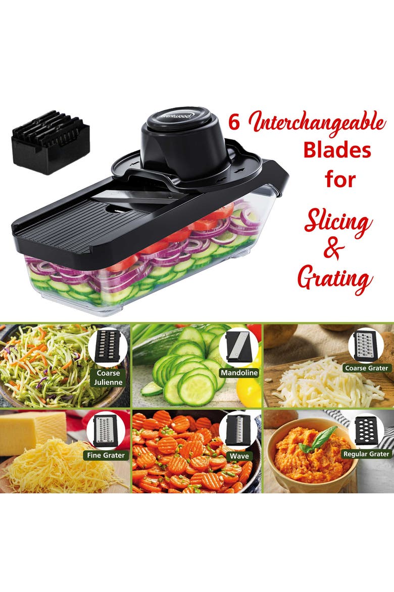 3.6 Cup Mandolin Slicer with 6 Interchangeable Blades, Alternate, color, Black