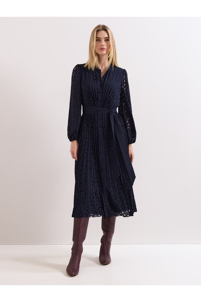Marina Pleated Midi Dress, Main, color, Navy