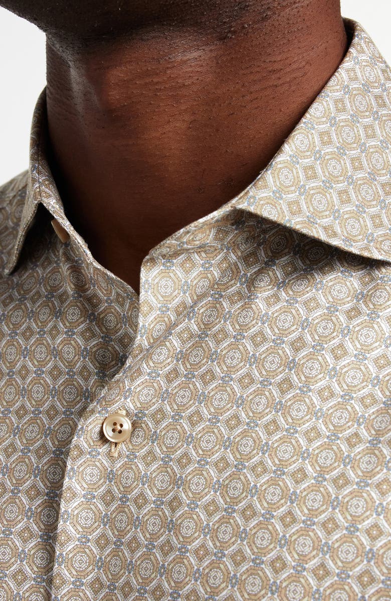 David Donahue Geometric Print Cotton Sport Shirt, Alternate, color, Dune