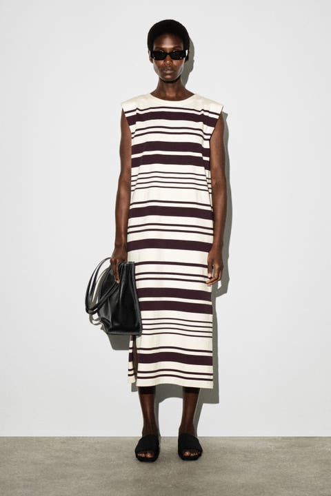 Folded-shoulder Cotton-jersey Midi Dress
