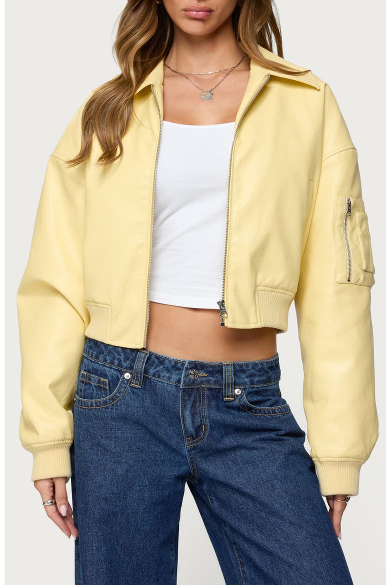Zayna Faux Leather Bomber Jacket, Main, color, YELLOW