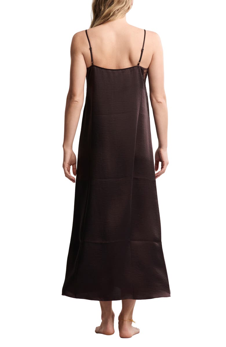 Barefoot Dreams<sup>®</sup> Liquid Lace Trim Satin Nightgown, Alternate, color, Umber