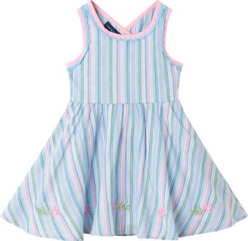 Kids' Embroidered Flower Stripe Dress