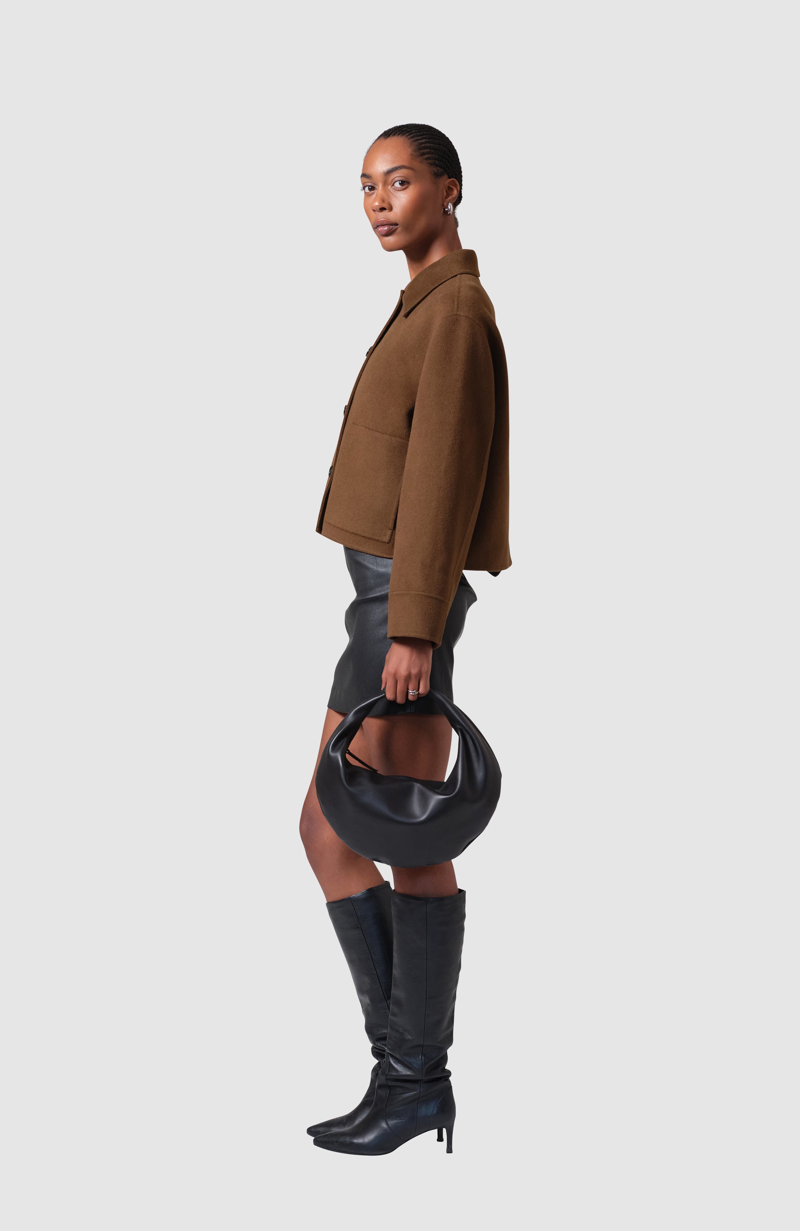 HYER GOODS Leather Convertible Hobo Ring Bag, Alternate, color, Black Silver