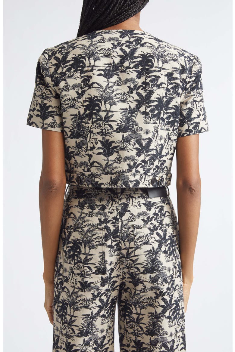 London Tropical Print Short Sleeve Crop Jacket, Alternate, color, JET/ NATURAL