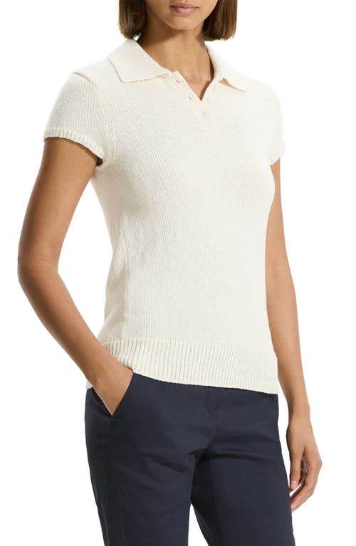 Theory Cap-sleeve Cotton And Merino Wool Polo Top In White