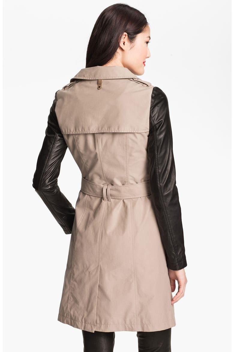 Leather Sleeve Trench Coat, Alternate, color, SAND