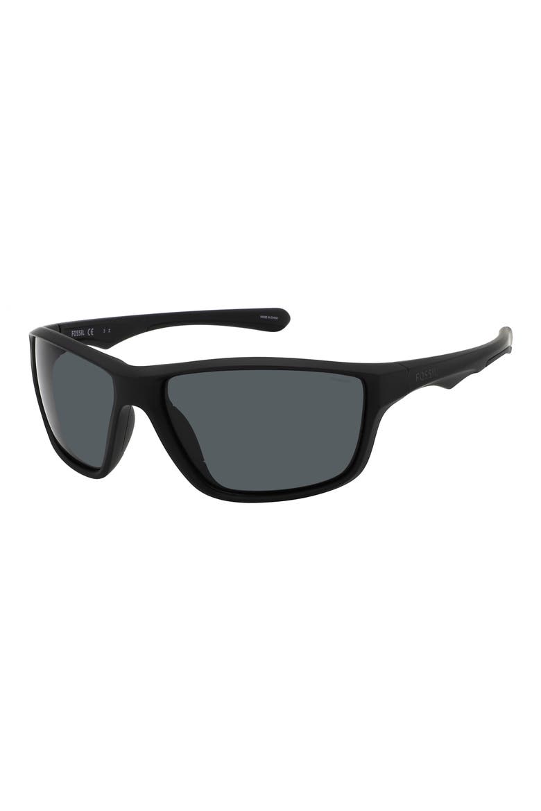 63mm Polarized Rectangular Sunglasses, Alternate, color, MATTE BLACK
