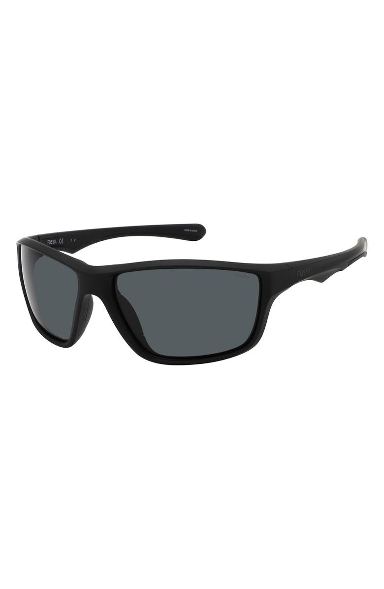Fossil 63mm Polarized Rectangular Sunglasses, Alternate, color, Matte Black