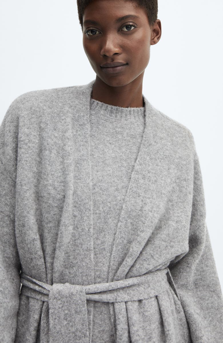 MANGO Longline Tie Belt Cardigan, Alternate, color,