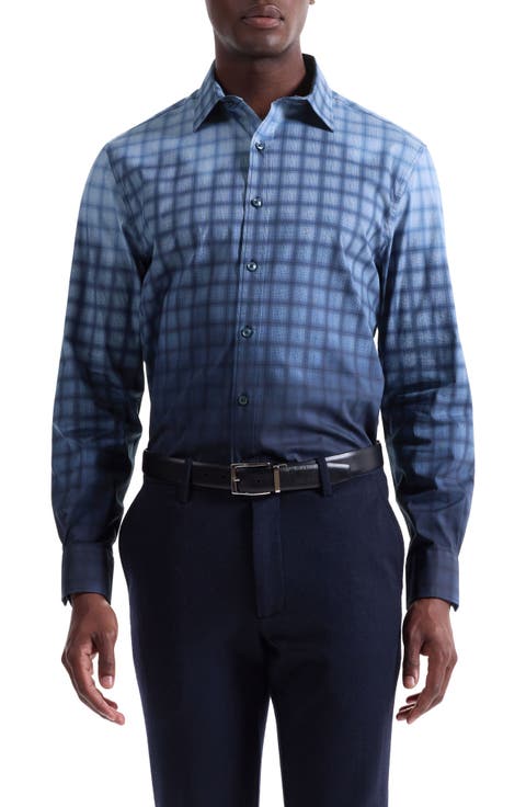 Julian Shaped Fit Gradient Check Stretch Button-Up Shirt