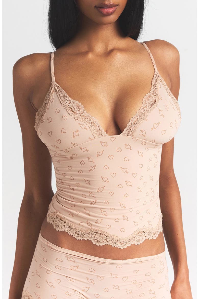 Fits Everybody Lace Trim Crop Camisole & Shorts Pajamas, Alternate, color, MICA SKETCHED HEARTS