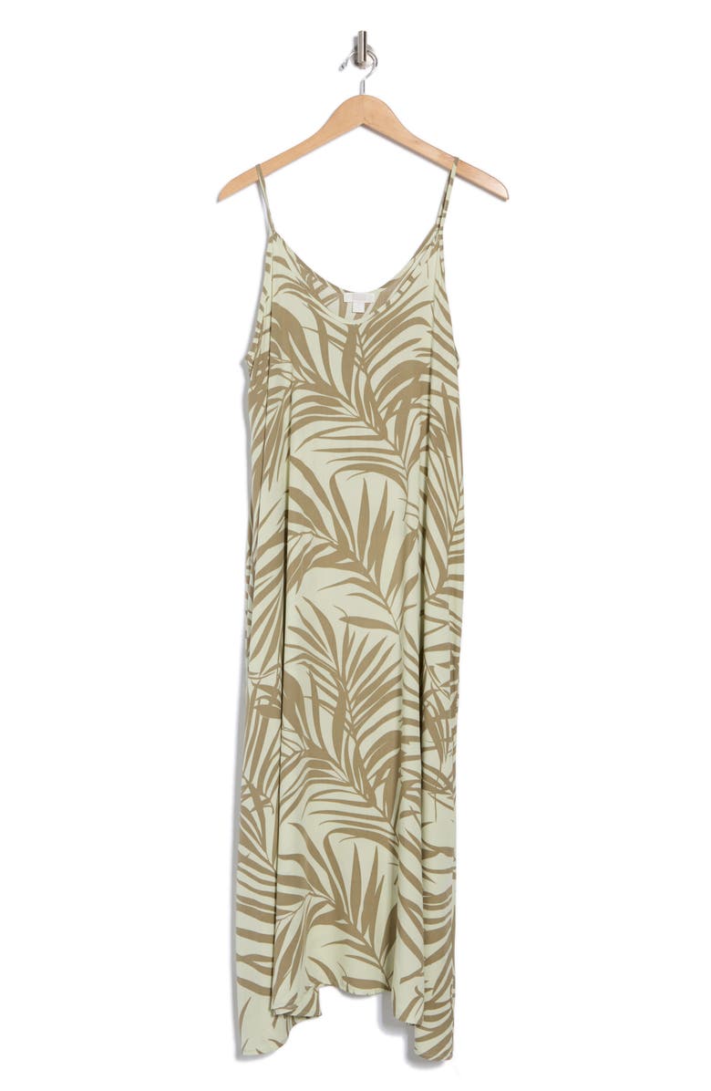 NORDSTROM RACK Spaghetti Strap Cover-Up Dress, Alternate, color, Green Palm Pattern