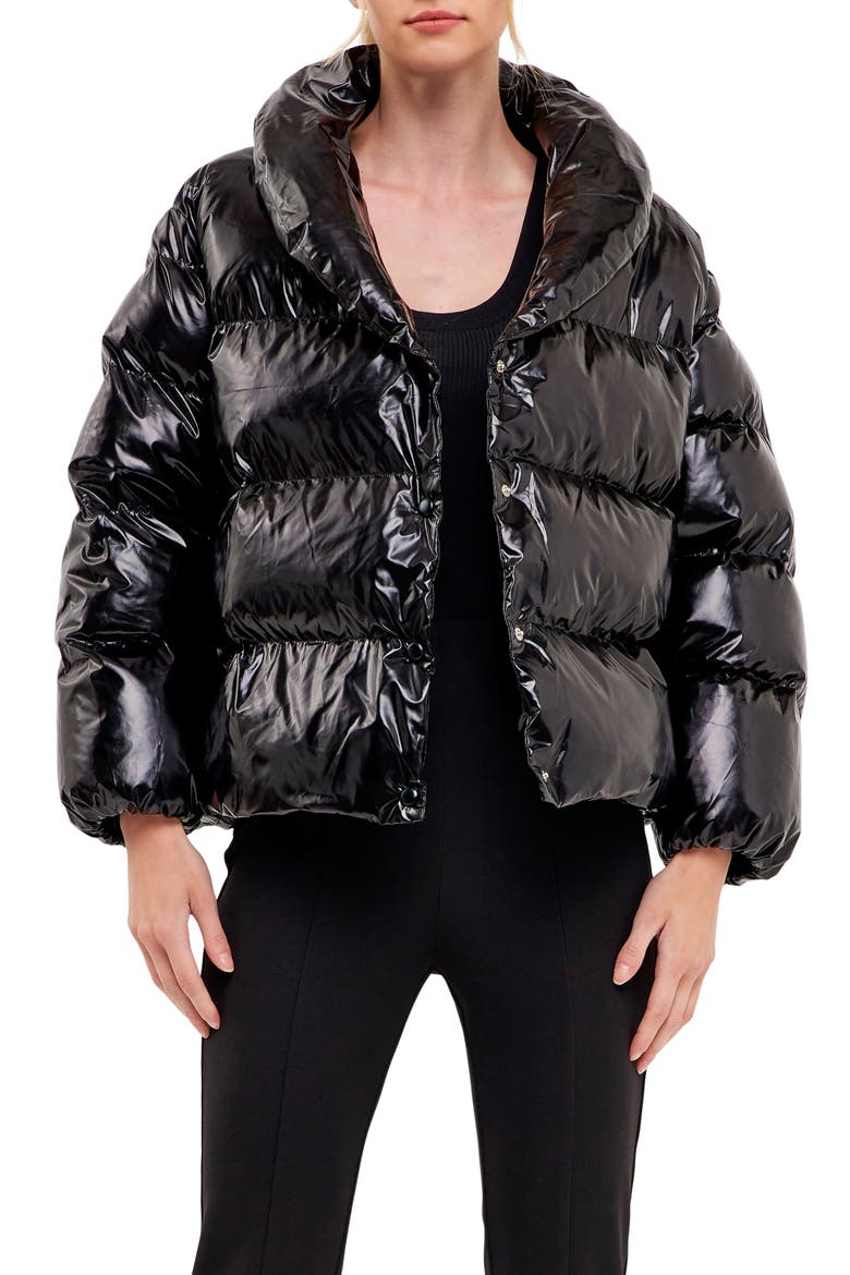 Belted Puffer Jacket, Main, color, BLACK