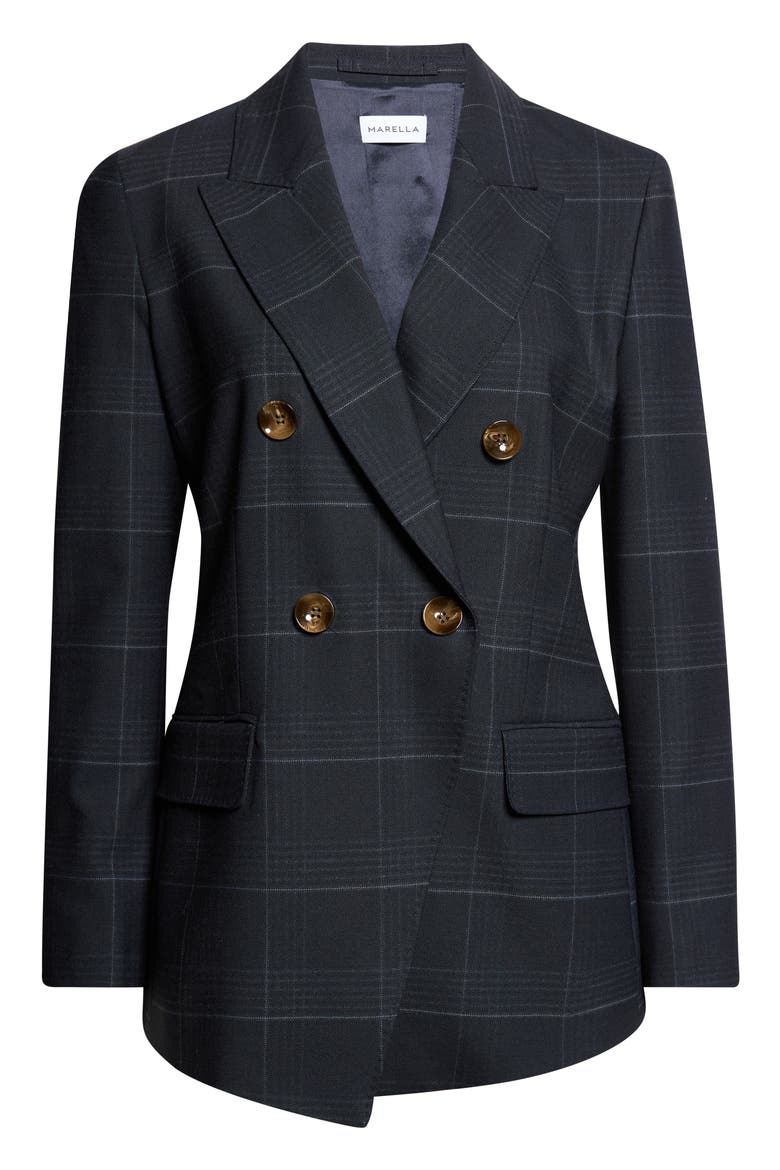 Fedra Double Breasted Plaid Blazer, Alternate, color, NAVY