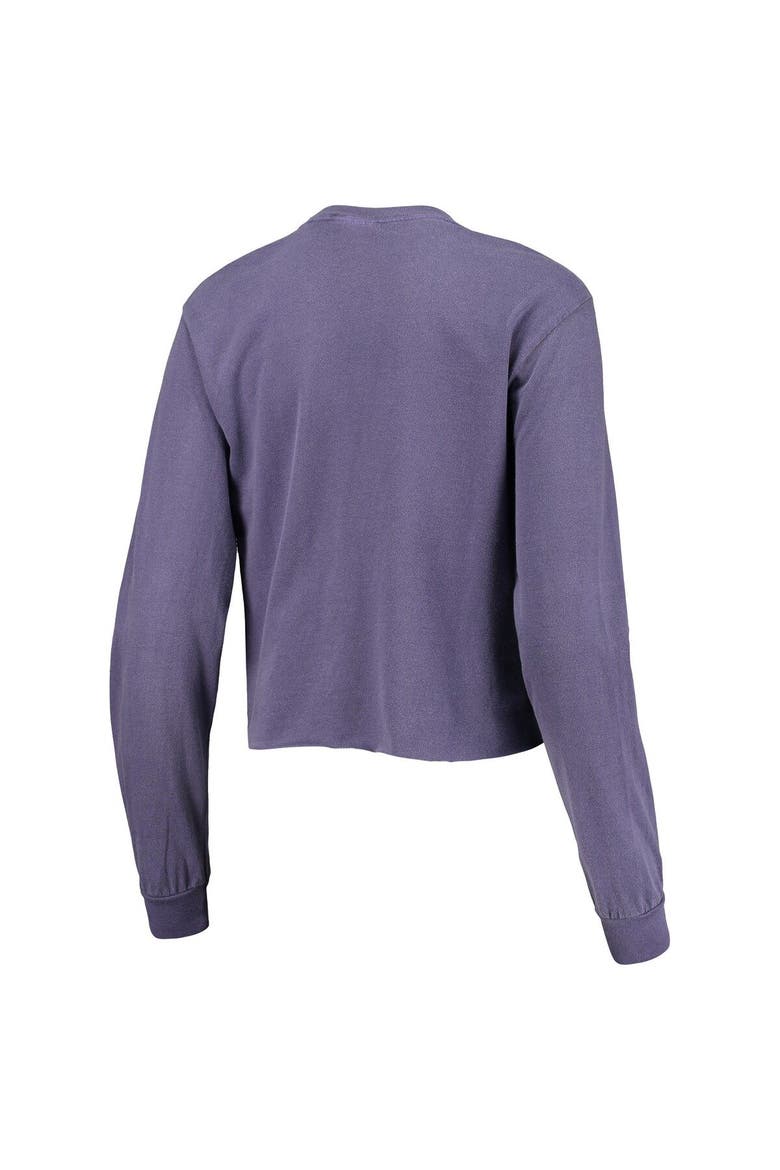 Women's Purple LSU Tigers Palm Trees Sunset Long Sleeve Crop Top, Alternate, color, Purple